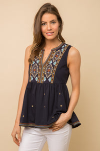 Embroidered Peplum Top