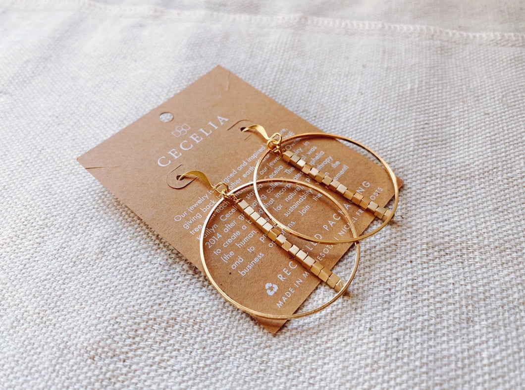 Matt Square Hepburn Drop Hoop Earrings